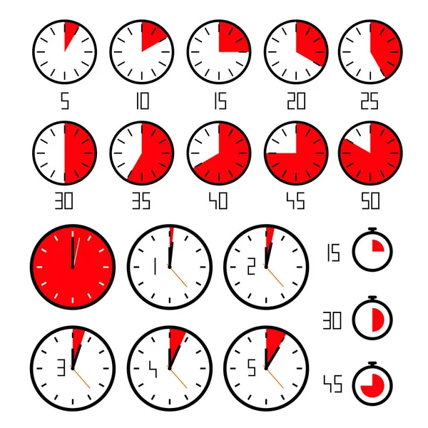 Uhrensatz Zeit Ikonen Vektorsammlung Isoliert — Stockvektor
