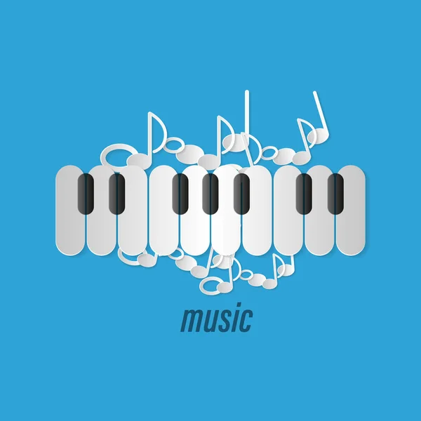 Music Background Paper Cut Piano Keys Notes Blue Background Vector — 스톡 벡터