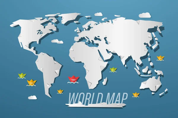 Světová Mapa Papír Střih Vektor Karikatura — Stockový vektor