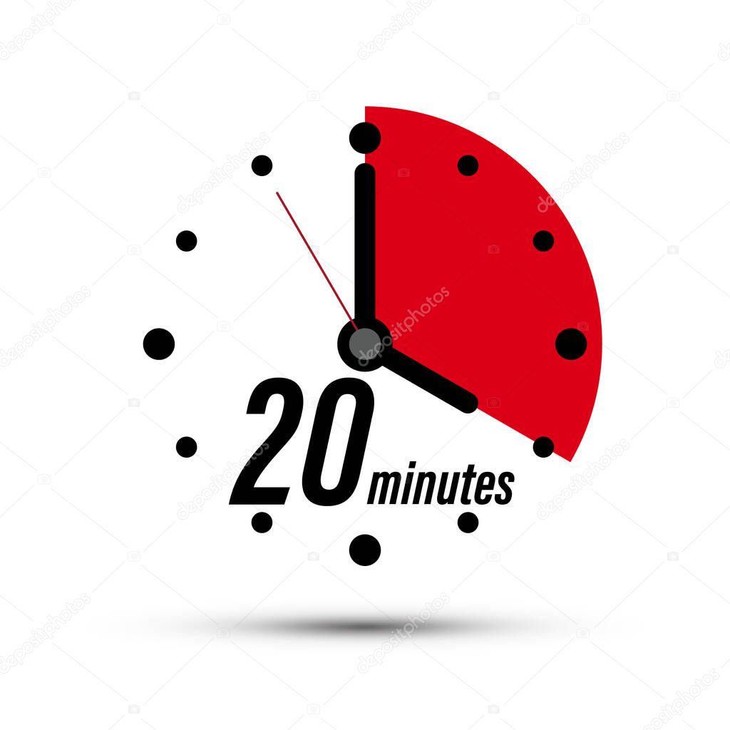 20 Minutes Clock Icon Isolated on White Background