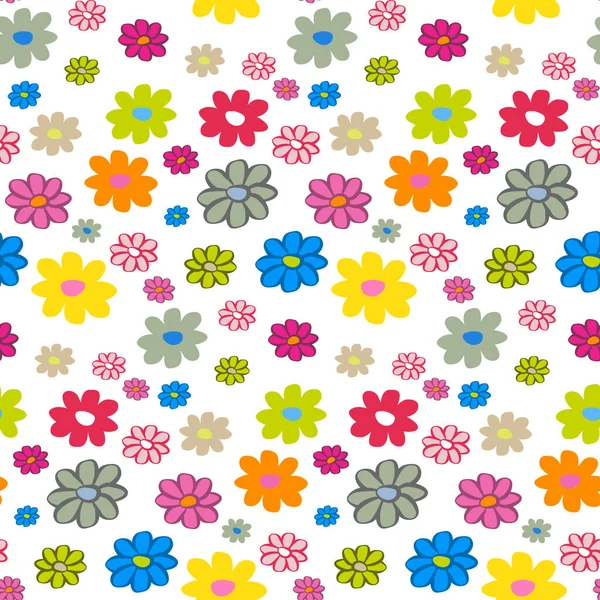 Seamless Flat Flowers Vector Background — Stock Vector