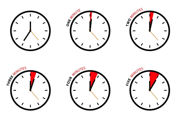 Conjunto Relógios Vetoriais Isolados Fundo Branco Dois Três Quatro Cinco — Vetor de Stock