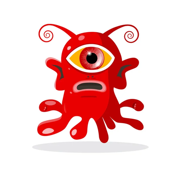 Red Alien Virus Vector Cartoon Character Isolated — Stock Vector