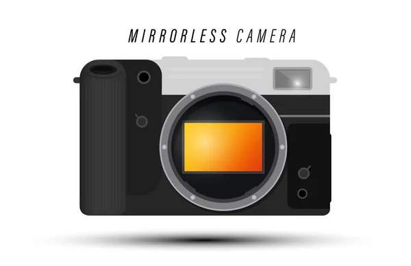 ホワイトの背景にフルフレームセンサーを搭載したレトロスタイルのミラーレスデジタルカメラ ベクトルイラスト — ストックベクタ