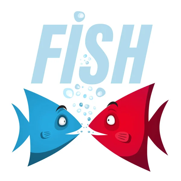 Blå Och Röd Skaldjur Fisk Med Vattenbubblor Isolerade Vit Bakgrund — Stock vektor
