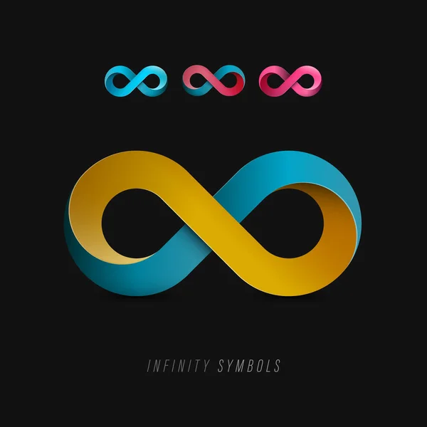 Vector Infinity Symbols Set Endless Icons Dark Background — Stock Vector