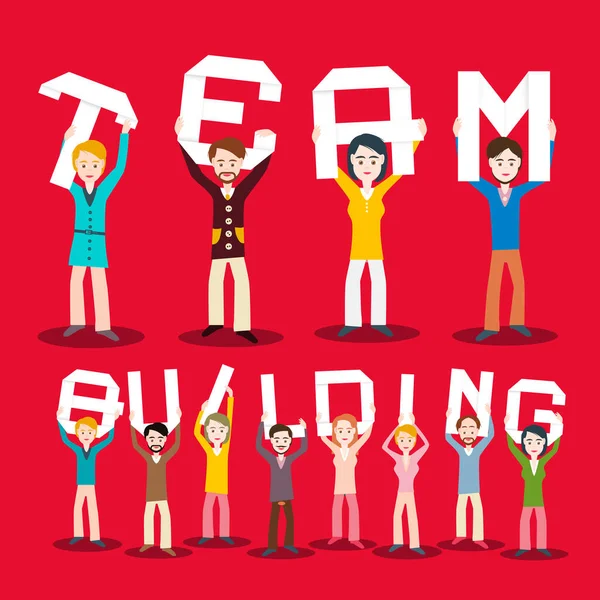 Άνθρωποι Που Κατέχουν Team Building Paper Cut Letters Vector Cartoon — Διανυσματικό Αρχείο