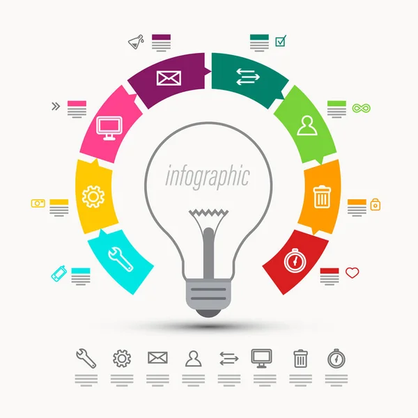 Infografisches Vektordesign Mit Glühbirne Und Symbolen — Stockvektor
