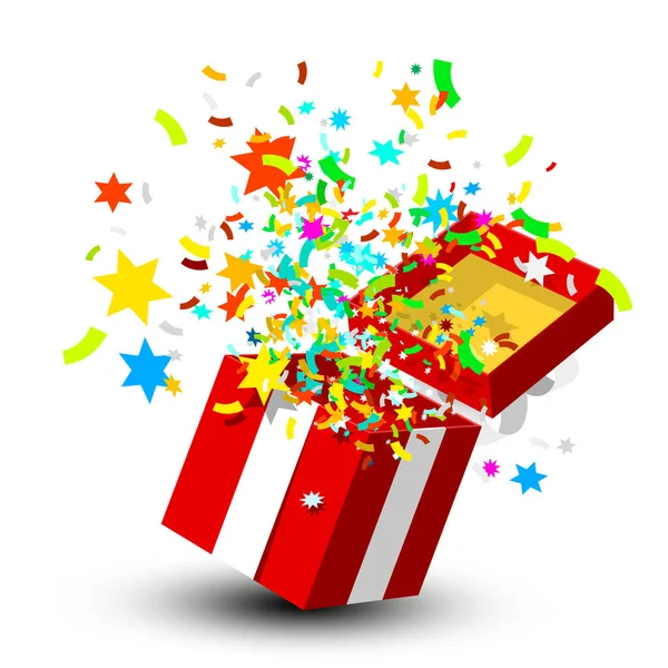 Open Gift Box Confetti Vector — Stock Vector