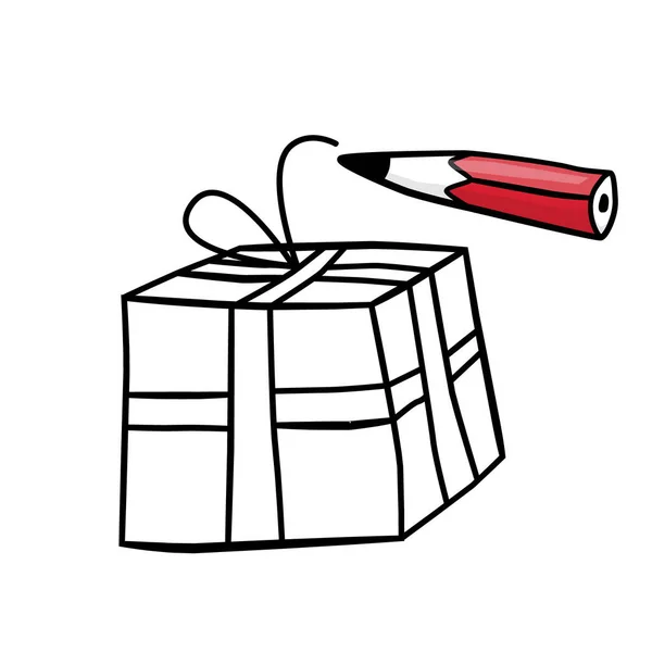 Cadeau Box Illustratie Met Potlood Vector Cartoon — Stockvector