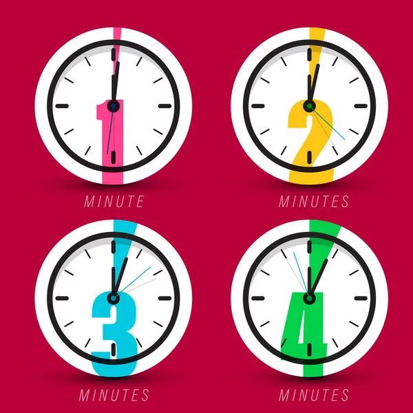 Minuto Dos Tres Cuatro Minutos Reloj Iconos Conjunto — Archivo Imágenes Vectoriales