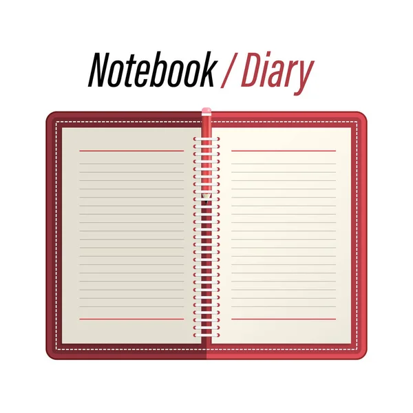 Empty Notebook Memo Diary Lined Papers Pencil Vector Illustration Isolated — Stock Vector