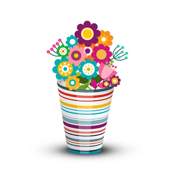 Colorful Vector Flowers Cup Isolated White Background — Stock Vector