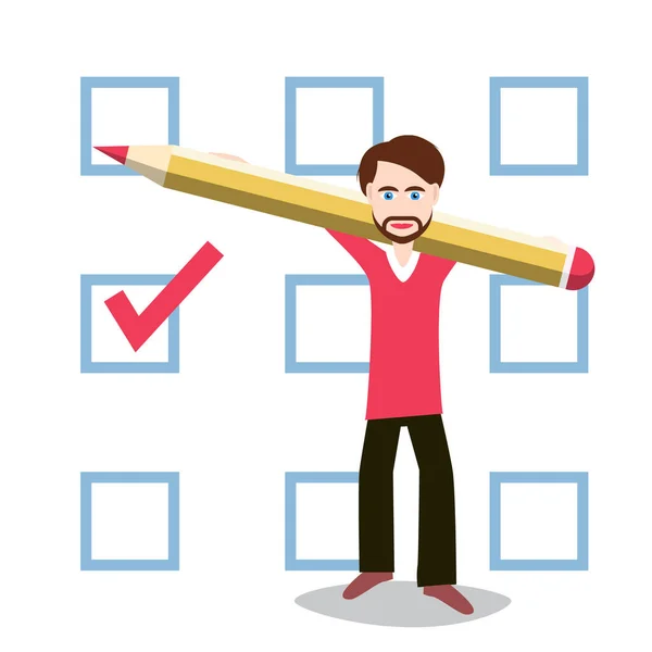 Man Holding Pencil Checkbox Background Vector Vector Graphics