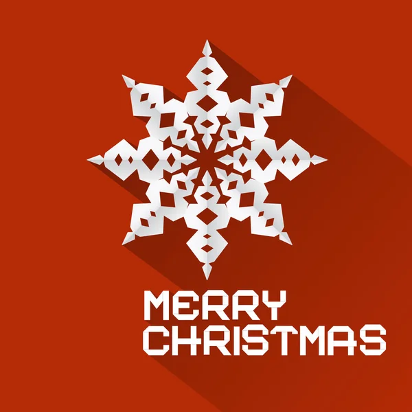 Illustrazione di Retro Red Merry Christmas vettoriale con fiocco di neve di carta — Vettoriale Stock