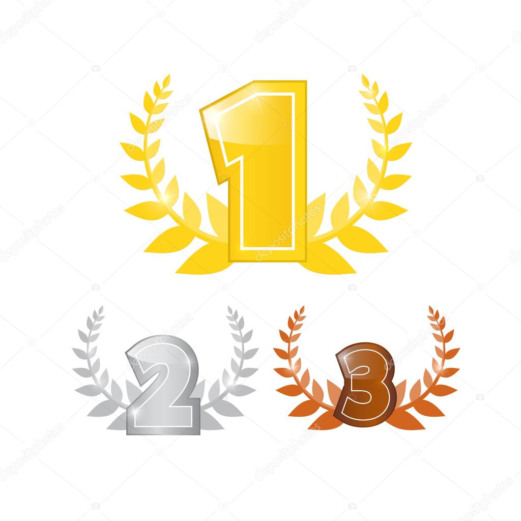 Gold, Silver, Bronze - First, Second and Third Place Vector Icons Set