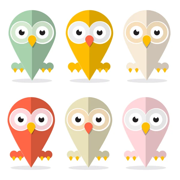 Vector Owls Set Illustration Isolated on White Background — Stock Vector