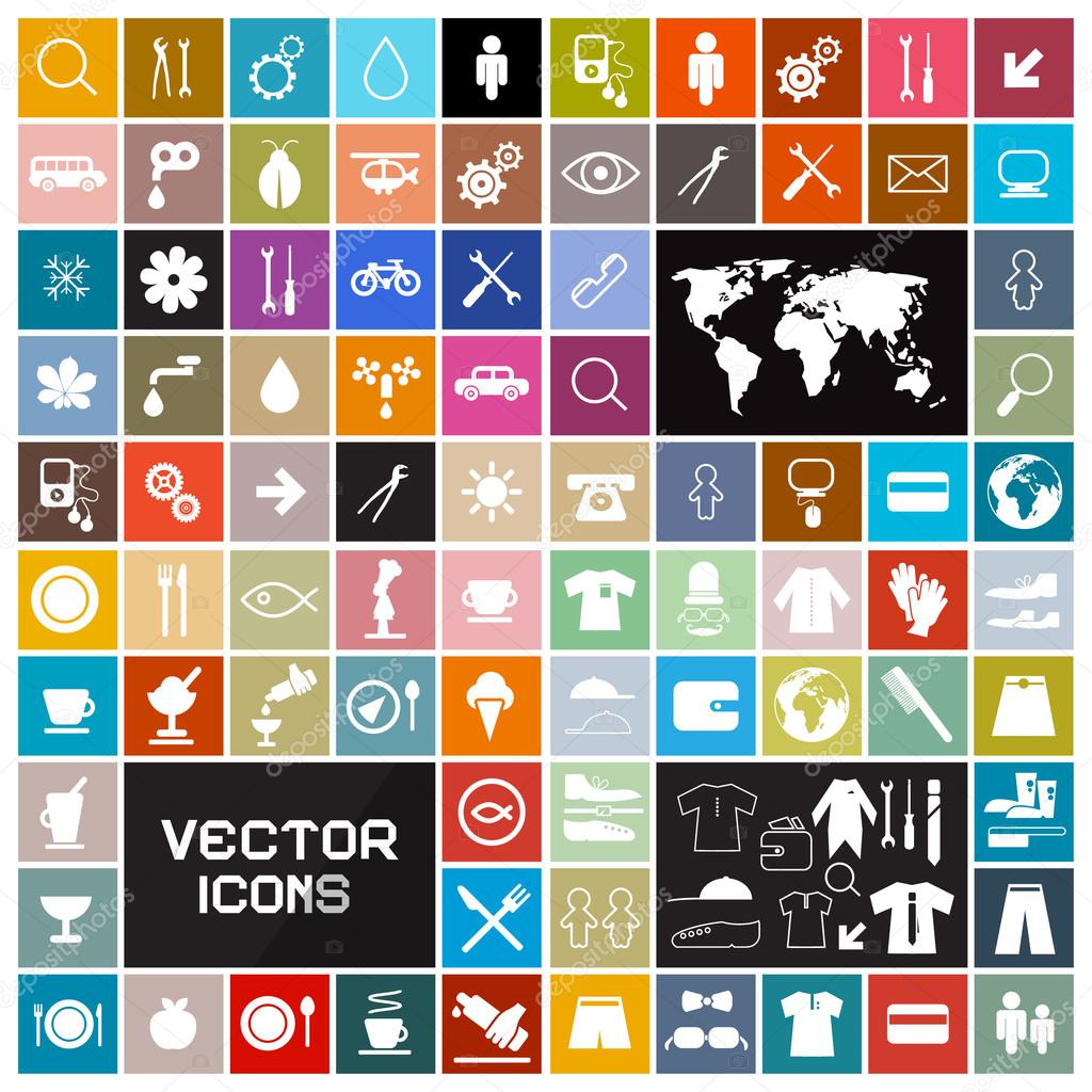 Colorful Vector Square Flat Icons Set