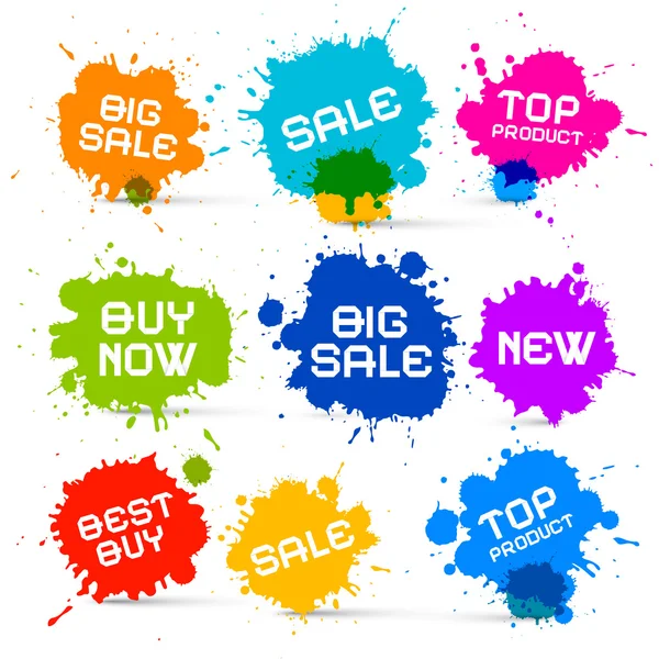 Colorful Vector Icons - Sale Blots - Splashes Labels — Stock Vector