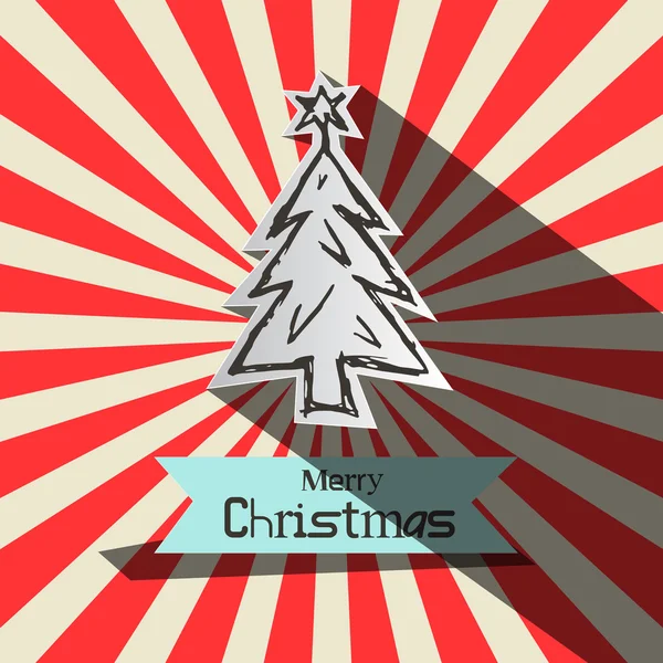Retro Vector Christmas Card witt papier gesneden Tree — Stockvector
