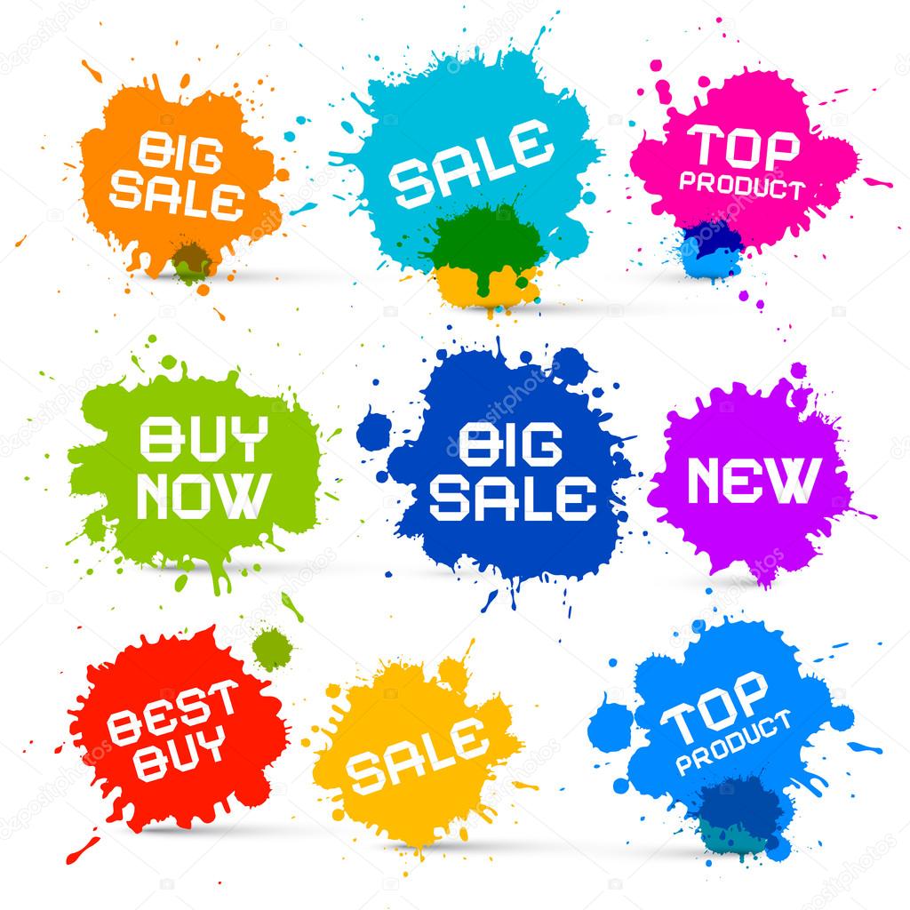 Colorful Vector Icons - Sale Blots - Splashes Labels