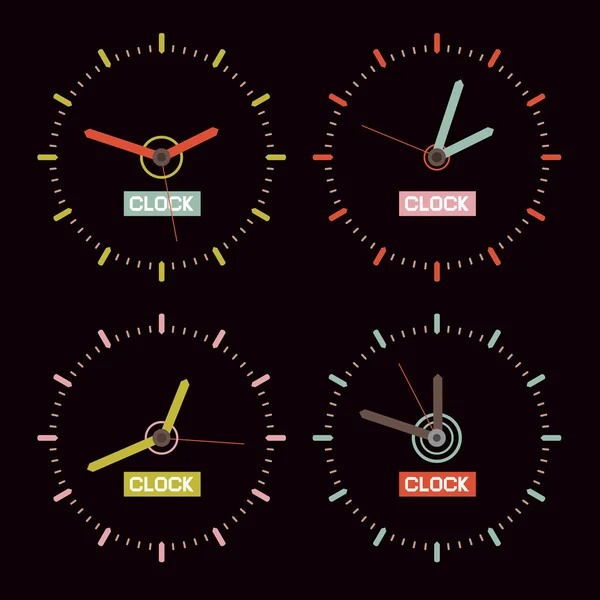 Klokken op zwarte achtergrond — Stockvector