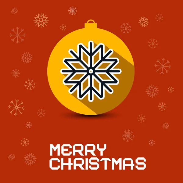 Merry Christmas Retro Vector Card with Orange Ball and Red Background — Stock Vector