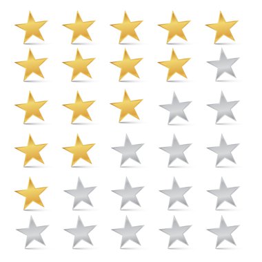 Altın ve Gümüş Yıldız Set - derecelendirme sembolleri vektör