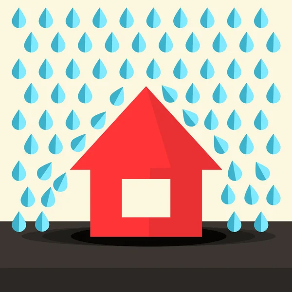 House in Rain Flat Design Vector Illustration — Stock Vector