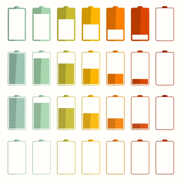 Conjunto de ícones de vetor de vida útil da bateria — Vetor de Stock
