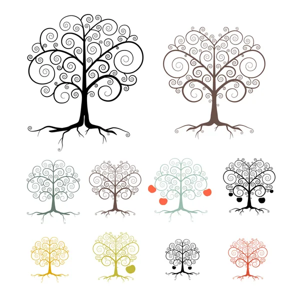 Conjunto de árboles aislados sobre fondo blanco - Ilustración vectorial abstracta — Archivo Imágenes Vectoriales