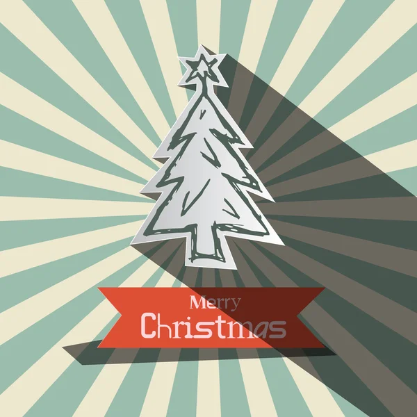 Retro vánoční přání vektor s papírový strom — Stockový vektor