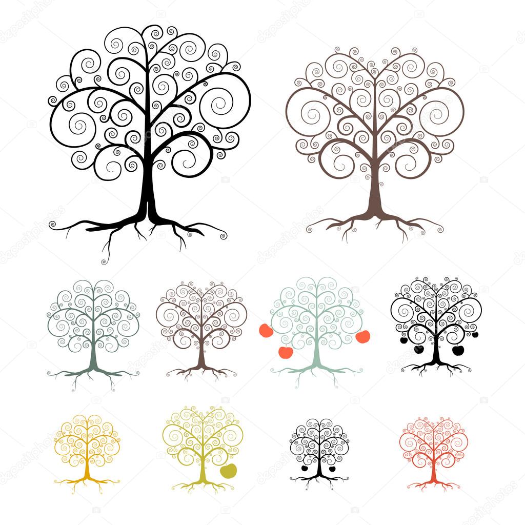 Trees Set Isolated on White Background - Abstract Vector Illustration