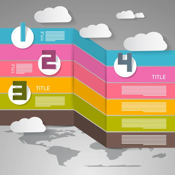 Infografisches Vektorwetterlayout mit Weltkarte und Wolken — Stockvektor