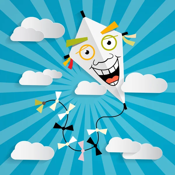 Paper Kite on Sky with Clouds and Rural Autumn Landscape Field Vector