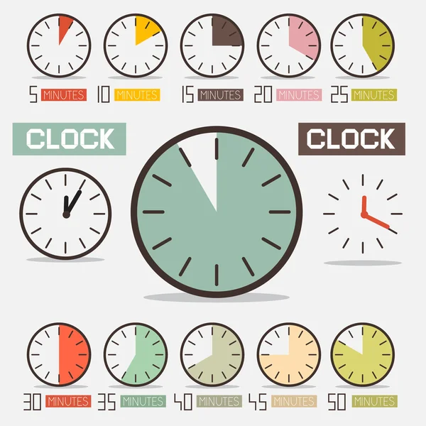 Reloj retro - Conjunto de vectores de cuenta atrás de tiempo — Vector de stock