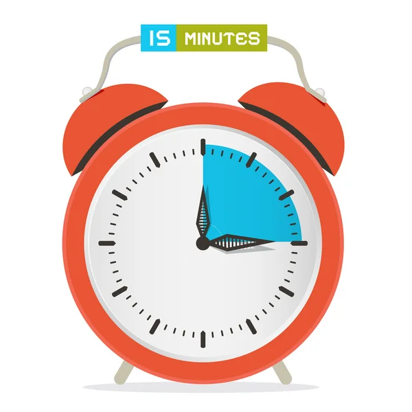 15 - Vijftien minuten Stop Horloge - Alarmklok Vector Illustratie — Stockvector