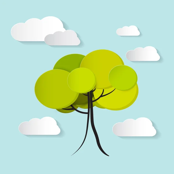 Vetor Árvore com Nuvens Ilustração — Vetor de Stock