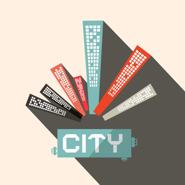 Ilustración de vectores de ciudad de diseño plano de sombra larga — Vector de stock