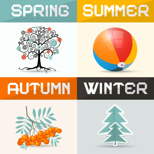 4 - Four Seasons Vector Illustration — Stock Vector