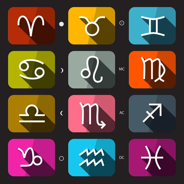 Tierkreis - Horoskop abgerundete quadratische Vektorsymbole auf dunklem Hintergrund — Stockvektor