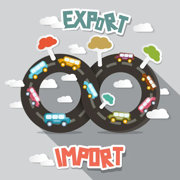 Export Import - Vector  Cars on Endless Road — Stock Vector