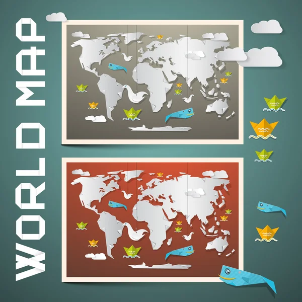 Wereld kaarten - papier Vector Set — Stockvector