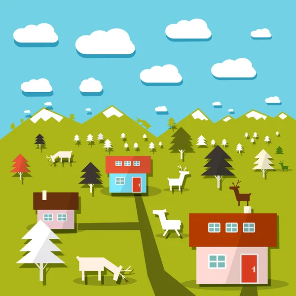 Montaña rural Vector Paisaje Ilustración — Vector de stock