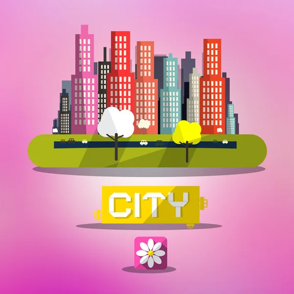 Abstract Vector Spring City op roze achtergrond — Stockvector