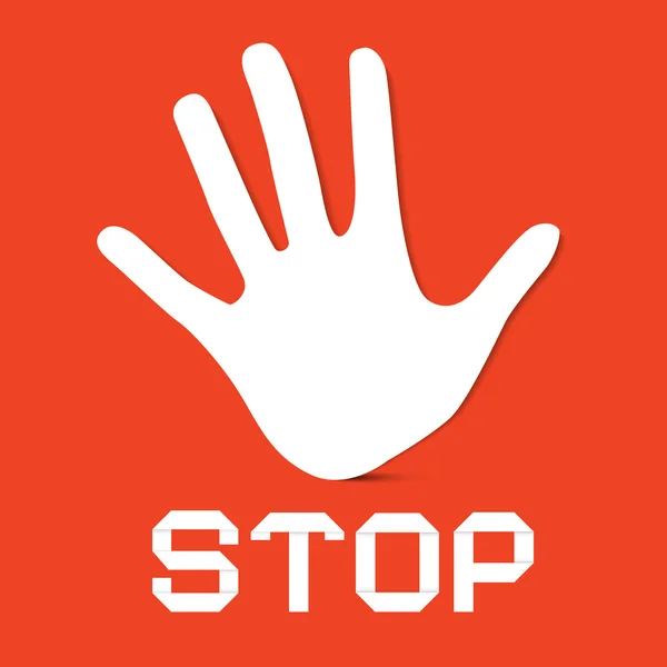 Stop Palm Hand Vector sobre fondo rojo — Vector de stock