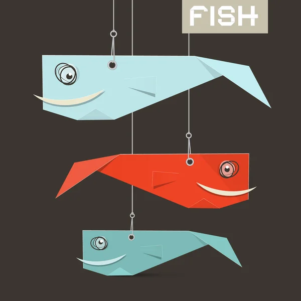 Papíru vektor ryby visí na smyčce ilustrace — Stockový vektor