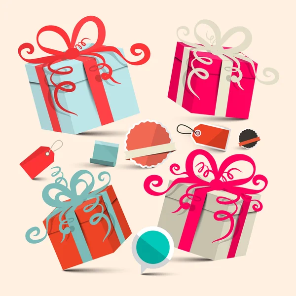 Gift Boxes Set with Empty Labels - Retro Vector Illustration — Stock Vector