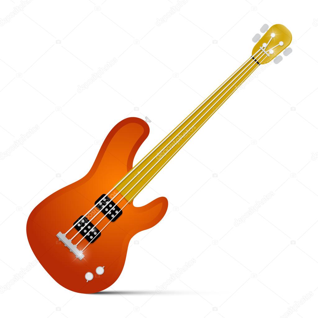 Abstract Vector Orange Fretless Bass Guitar Isolated on White Background