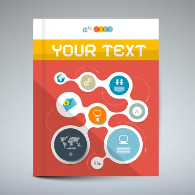 Vektör kırmızı Modern kitap veya broşür kapak tasarımı - Infographics şablon, düzen